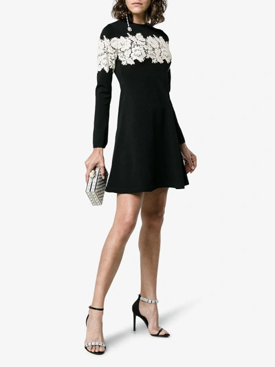Shop Valentino Lace-embroidered Stretch Mini Dress In Black