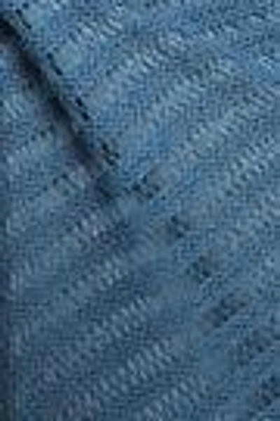 Shop Nicholas Woman Ruffle-trimmed Cutout Open-knit Blouse Blue