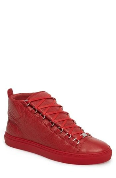 Balenciaga Men's Arena Leather Mid-top Sneakers In Rouge Grenade | ModeSens