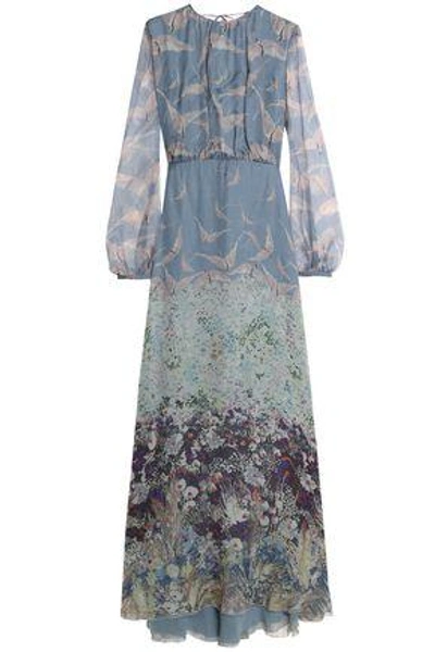 Shop Valentino Woman Printed Silk-chiffon Maxi Dress Sky Blue