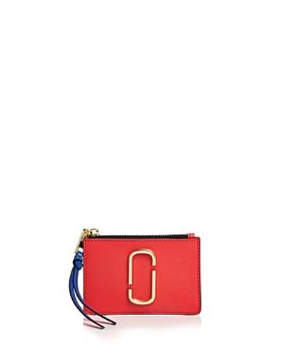 Shop Marc Jacobs Top Zip Leather Multi Card Case In Poppy Red Multi/gold
