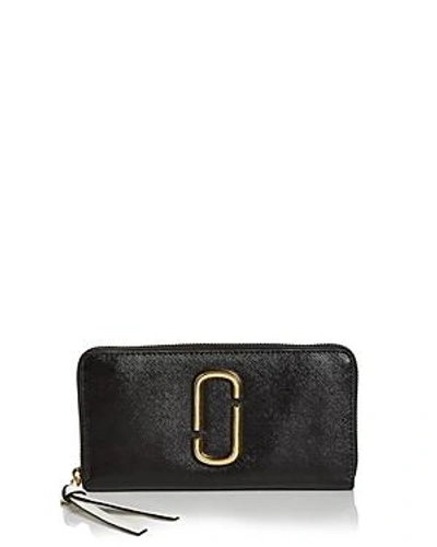Shop Marc Jacobs Snapshot Standard Leather Continental Wallet In Black Baby Pink/gold