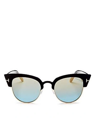 Shop Tom Ford Women's Alexandra Mirrored Cat Eye Sunglasses, 51mm In Black/blue