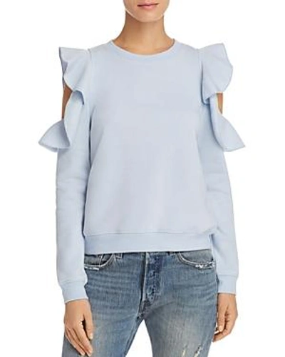 Shop Rebecca Minkoff Gracie Ruffle Cold Shoulder Sweatshirt - 100% Exclusive In Light Blue
