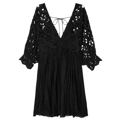 Shop Free People Bella Note Eyelet-embroidered Mini Dress In Black