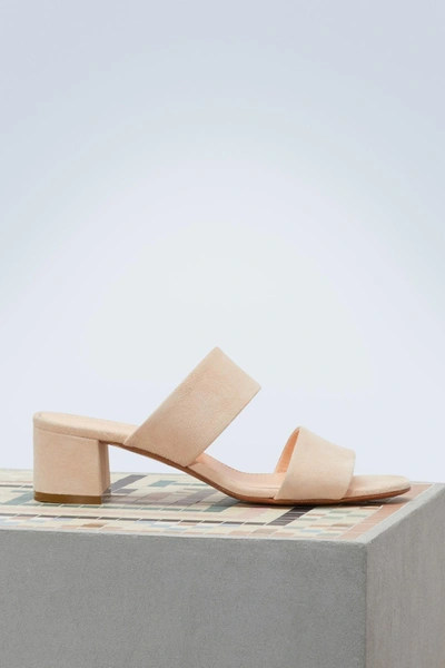 Shop Mansur Gavriel Suede Leather Sandals In Light Pink