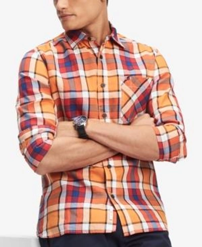 Shop Tommy Hilfiger Men's Samson Classic-fit Plaid Shirt, Created For Macy's In Russet Orange