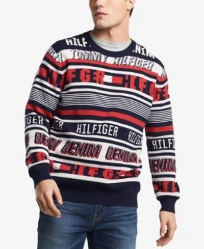 Shop Tommy Hilfiger Denim Men's Stripe Logo Sweater, Created For Macy's In Multi