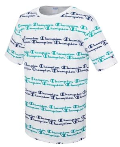 Shop Champion Men's Heritage Script T-shirt In White Surf Vivid Teal