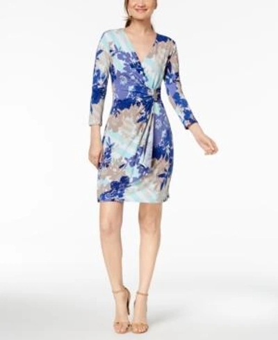 Shop Calvin Klein Printed Faux-wrap Dress In Seaglass Multi