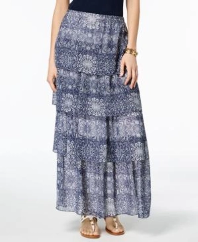 Shop Tommy Hilfiger Tiered Chiffon Maxi Skirt, Created For Macy's In Indigo Multi