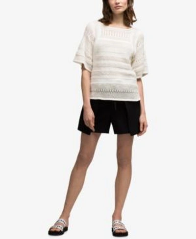 Shop Dkny Textured-stripe Knit Sweater, Created For Macy's In Ivory