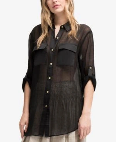 Shop Dkny Sheer Utility Shirt, Created For Macy's In Black