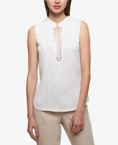 Shop Tommy Hilfiger Tie-neck Lace-trim Shell In White
