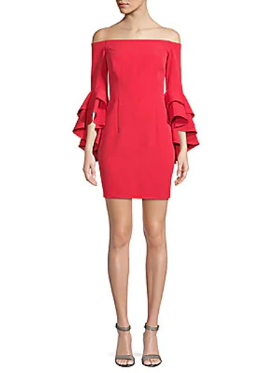 Shop Milly Selena Off-the-shoulder Mini Dress In Cherry