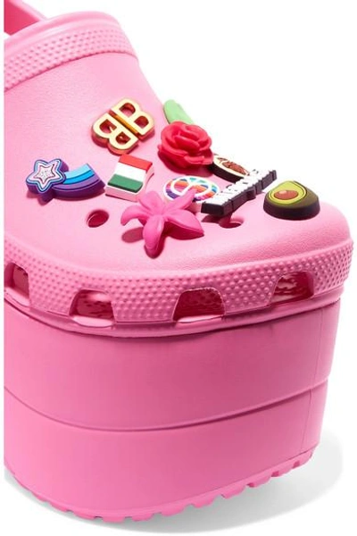 Balenciaga Pink Rubber Crocs Embellished Platform Slingback Sandals Size 35