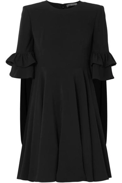 Shop Alexander Mcqueen Ruffle-trimmed Crepe Mini Dress In Black
