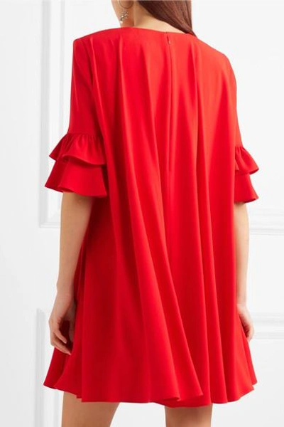 Shop Alexander Mcqueen Ruffle-trimmed Crepe Mini Dress In Red