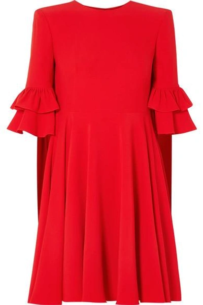 Shop Alexander Mcqueen Ruffle-trimmed Crepe Mini Dress In Red