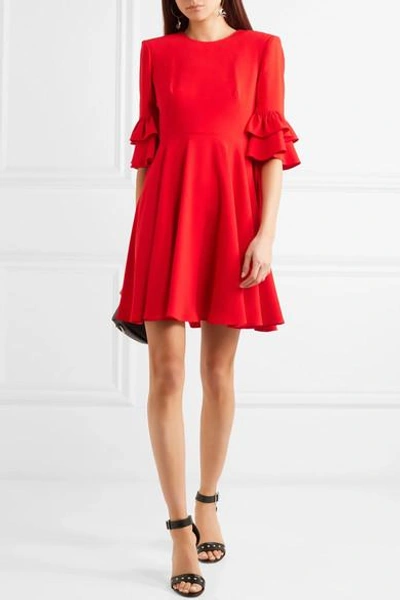 Shop Alexander Mcqueen Ruffle-trimmed Crepe Mini Dress In Red