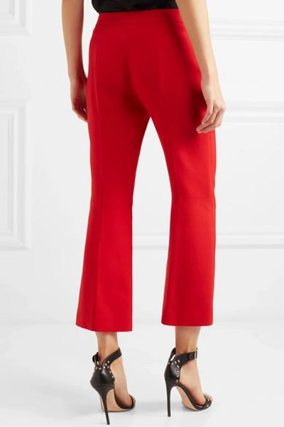 Shop Alexander Mcqueen Cropped Wool-blend Flared Pants In Red