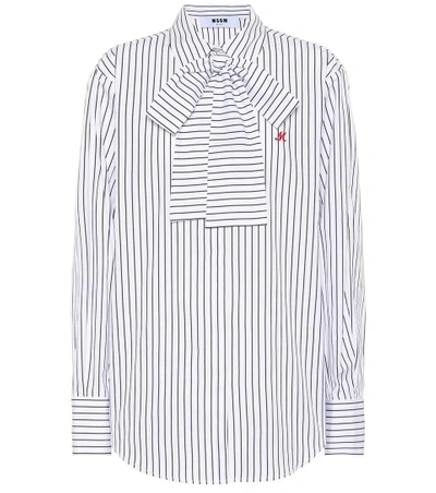 Shop Msgm Striped Cotton Shirt In White