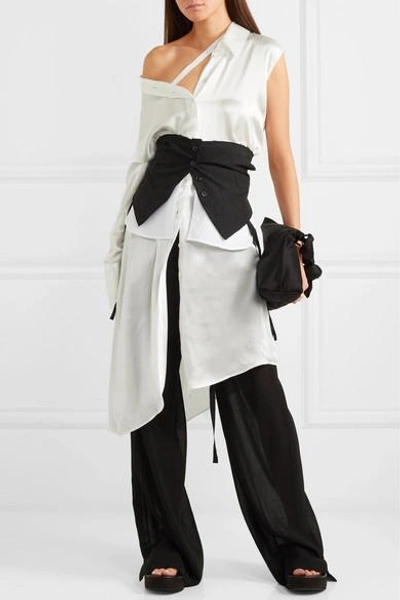 Shop Ann Demeulemeester Asymmetric Silk-satin Blouse In White