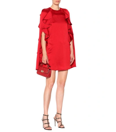 Shop Valentino Crêpe Cape Dress In Red