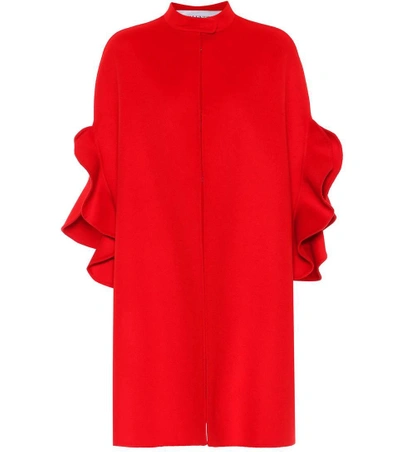 Shop Valentino Cashmere And Virgin Wool Cape In Red