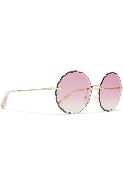Shop Chloé Rosie Scalloped Round-frame Gold-tone Sunglasses