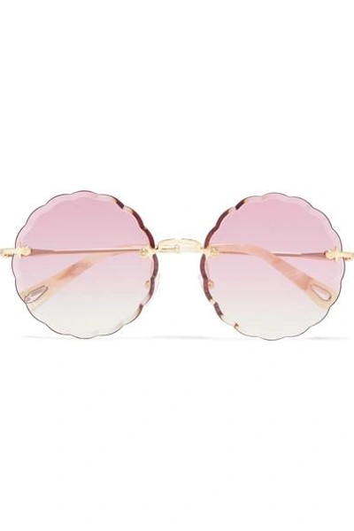 Shop Chloé Rosie Scalloped Round-frame Gold-tone Sunglasses