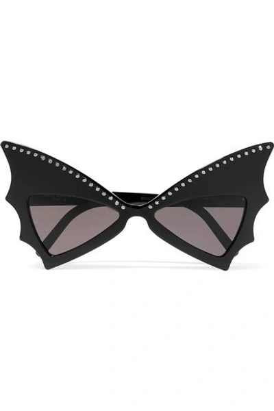 Shop Saint Laurent Crystal-embellished Cat-eye Acetate Sunglasses In Black