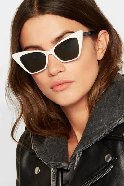 Shop Saint Laurent Two-tone Cat-eye Acetate Sunglasses In White