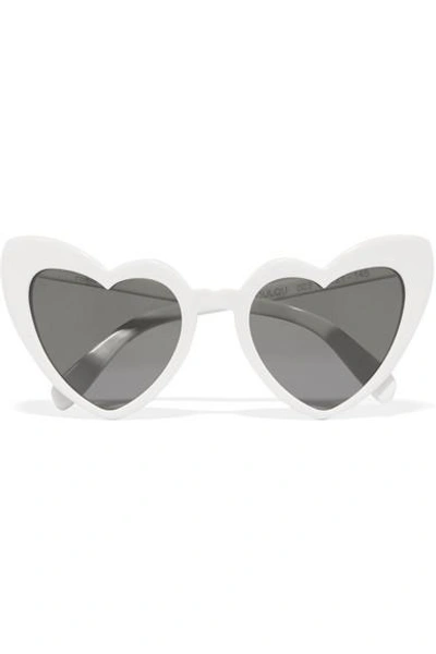 Shop Saint Laurent Loulou Heart-shaped Acetate Sunglasses In White