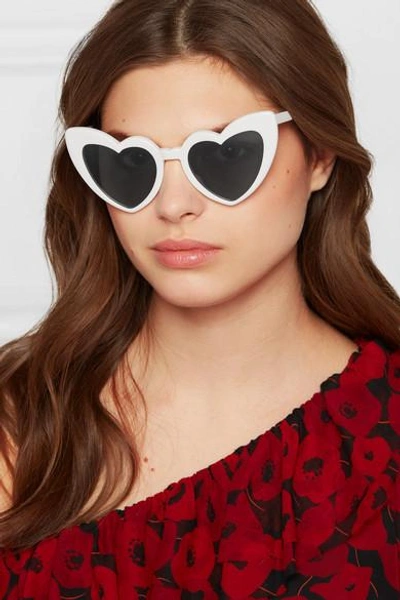 Shop Saint Laurent Loulou Heart-shaped Acetate Sunglasses In White