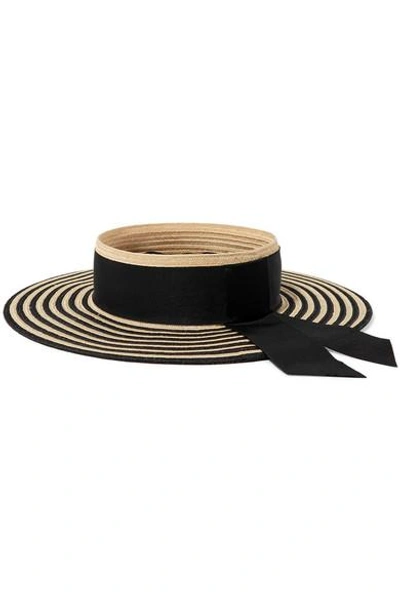 Shop Eugenia Kim Lettie Grosgrain-trimmed Striped Straw Boater In Black