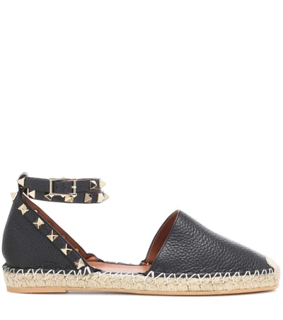 Shop Valentino Rockstud Double Leather Espadrilles In Black