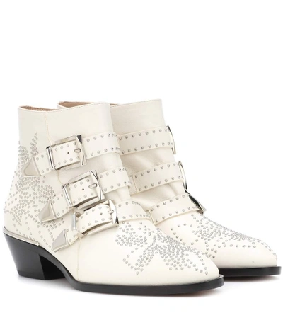 Shop Chloé Susanna Studded Leather Ankle Boots In White