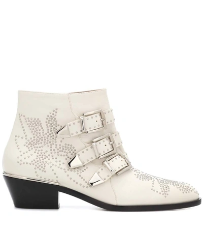 Shop Chloé Susanna Studded Leather Ankle Boots In White
