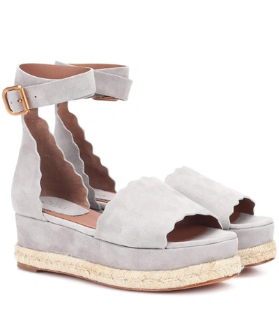 Shop Chloé Lauren Suede Platform Sandals In Grey