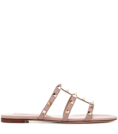 Shop Valentino Rockstud Leather Sandals In Pink