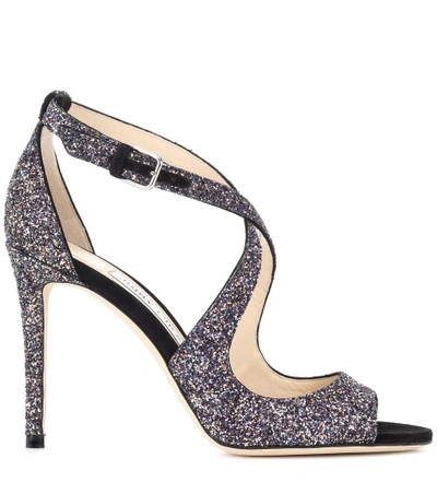 Shop Jimmy Choo Emily 100 Glitter Sandals In Black