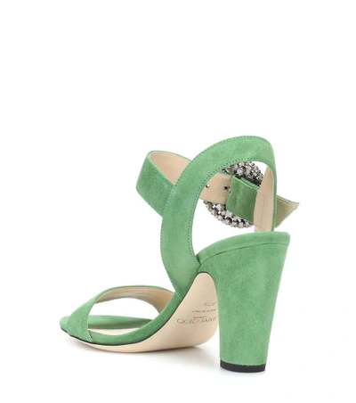 Shop Jimmy Choo Mischa 85 Suede Sandals In Green
