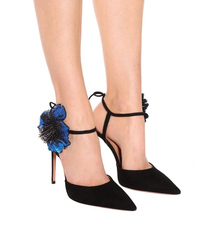 Shop Aquazzura Disco Flower 105 Suede Pumps In Black