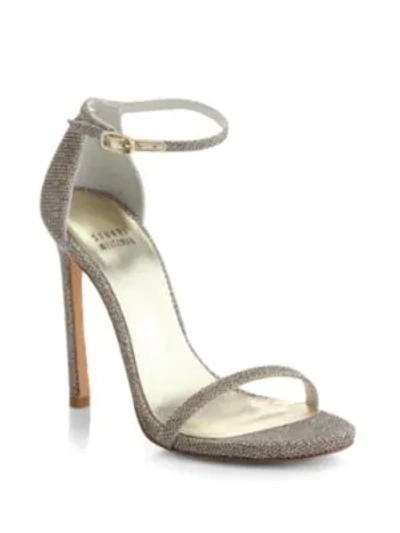 Shop Stuart Weitzman Nudist Lamé Sandals In Platinum Noir