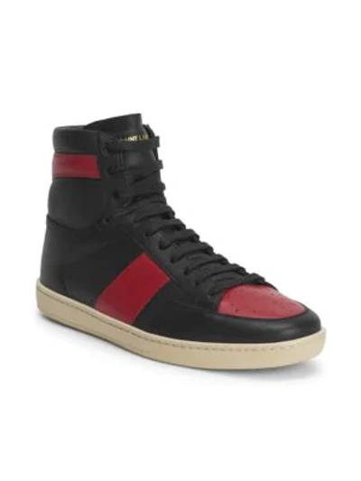Shop Saint Laurent Court Classic Leather High-top Sneakers In Black New Red