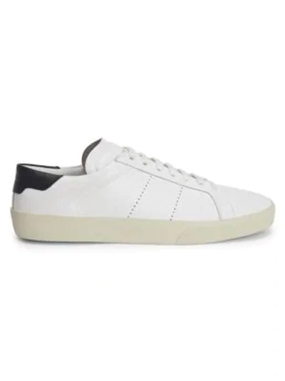 Shop Saint Laurent Low-top Leather Lace-up Sneakers In White Black