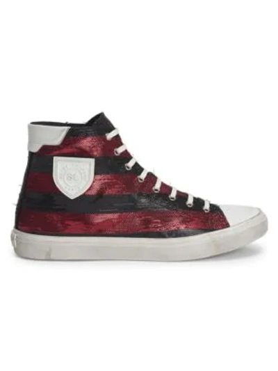 Shop Saint Laurent Bedford Leather High Top Sneakers In Black Red