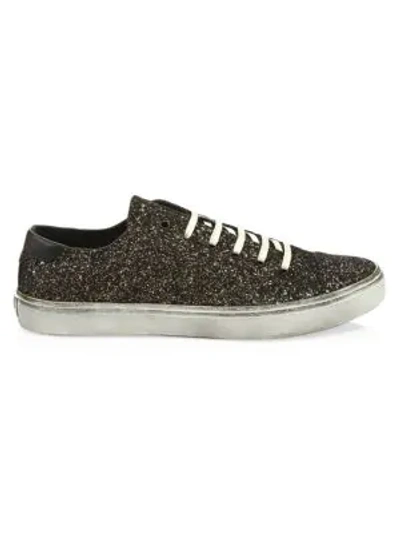 Shop Saint Laurent Bedford Leather Low Top Trainers In Glitter Black