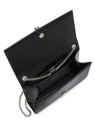 Shop Saint Laurent Medium Kate Monogram Tassel Croc-embossed Leather Shoulder Bag In Black